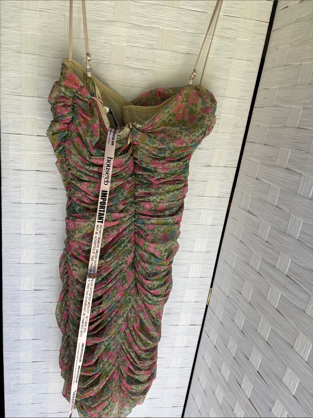 House of CB Green Floral Ruched Midi Dress with Pink Accents (Ella dress) - Picture 7 of 7